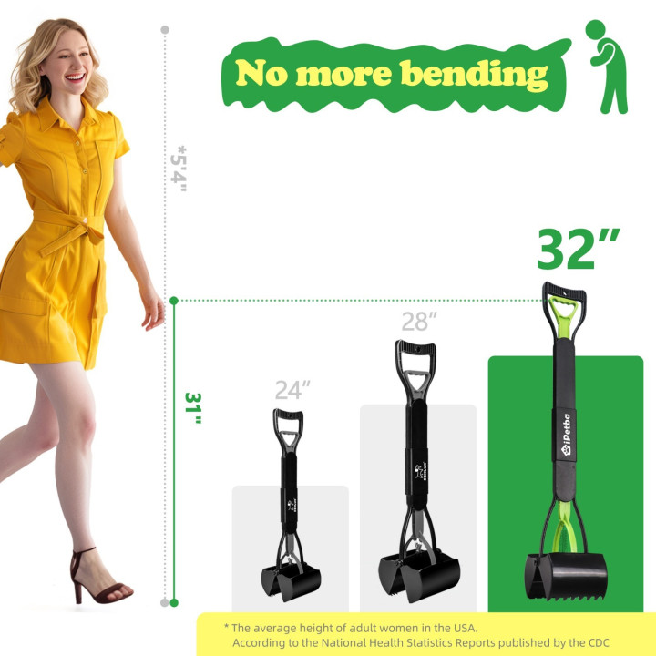 iPetba Large Dog Pooper Scooper for Yard - 32" Long Handle, No Bending, Green