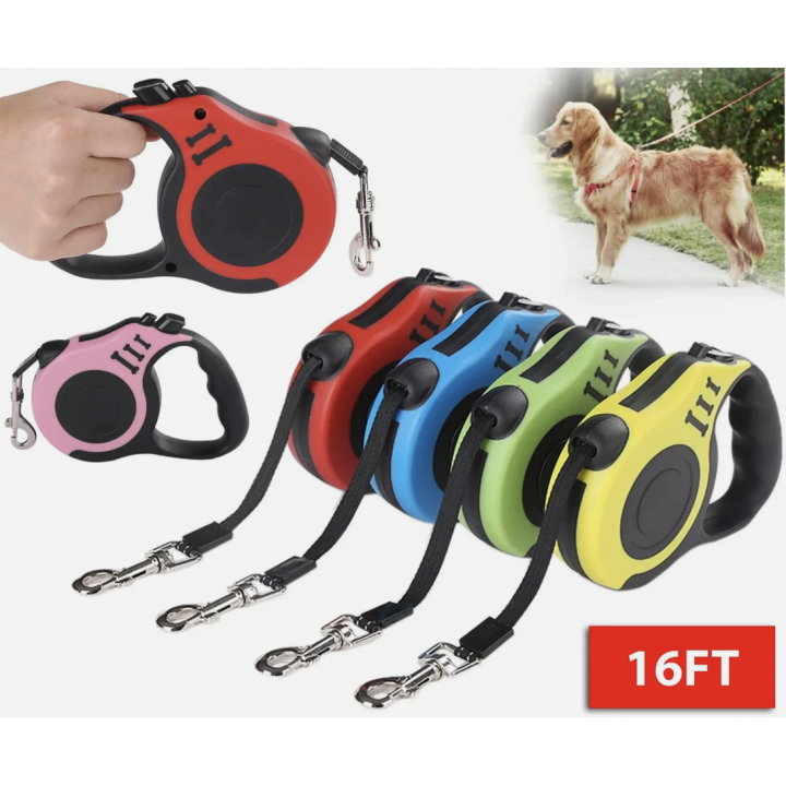16.5FT Automatic Retractable Dog Leash Pet Collar Automatic Walking Lead