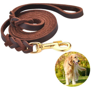 Genuine Leather Dog Leash Braided Heavy Duty Training Lead for Medium Large Dogs